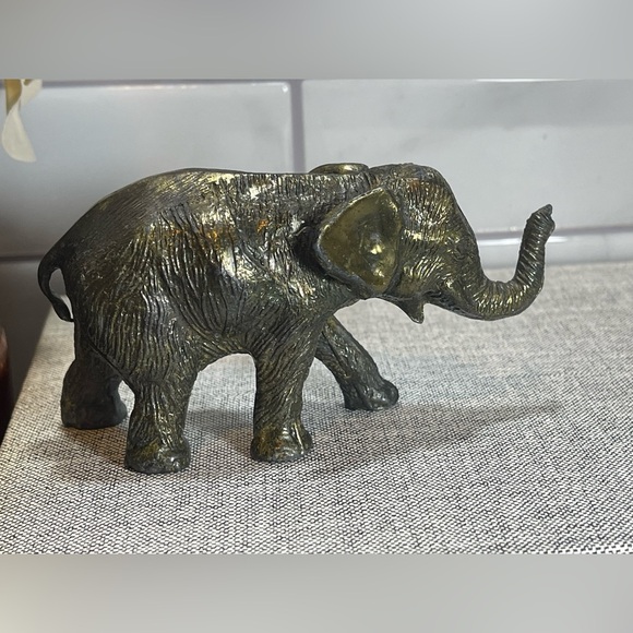 Vintage Cast Metal Black Gold Bronze Elephant Trunk Up Signed by Artist M - Picture 3 of 13